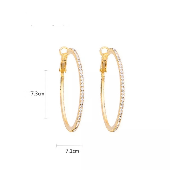 New Gold Big Round Crystal Hoop Earrings - Picture 2 of 2